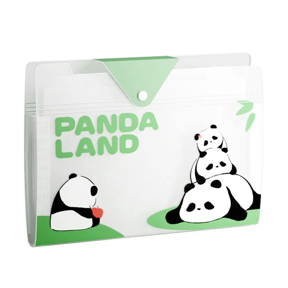 Creative 5/8/12 Pockets Expanding File Bag Large Capacity Classified Portfolio Cartoon Panda PP Test Paper Storage Bag Students