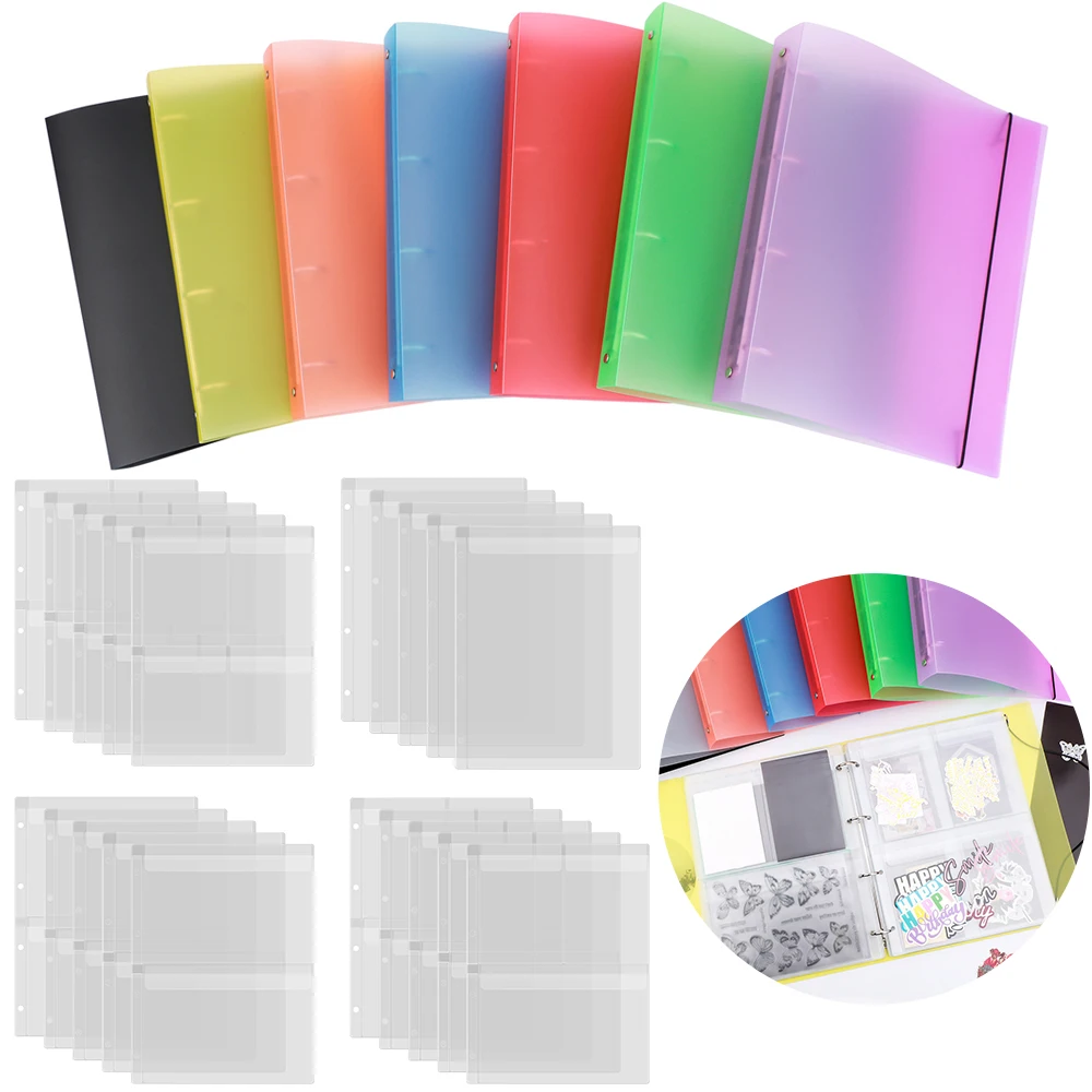 A4 Insert Pockets Book Binder Dies Stamps Storage Organizer Storage Book Cover for Stickers Craft Supplies Storage Folder