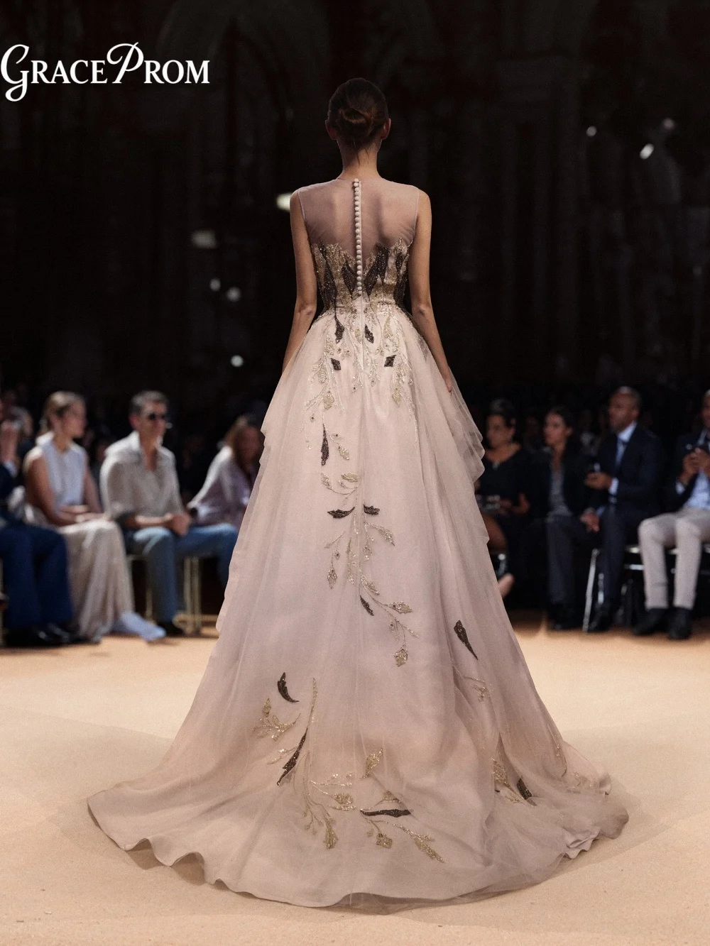Couture Illusion Thin Strap Gold Black Beaded Tulle A Line Evening Gown Formal Prom Dress Wedding Guest Party Gown فساتين سهرة