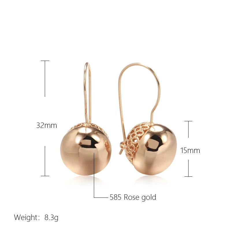 SYOUJYO 585 orecchini pendenti con grande sfera lucida Color oro rosa per le donne semplici gioielli da sposa alla moda per la sposa un tocco