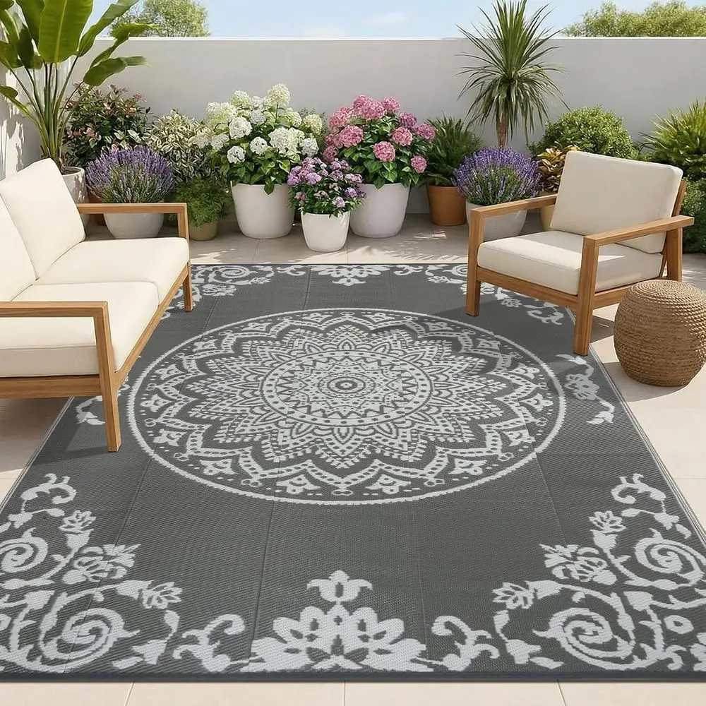 

UV-Resistant Reversible Outdoor Rug, 8x10 ft, Portable Plastic Mat for Patio, RV, Camping, and More