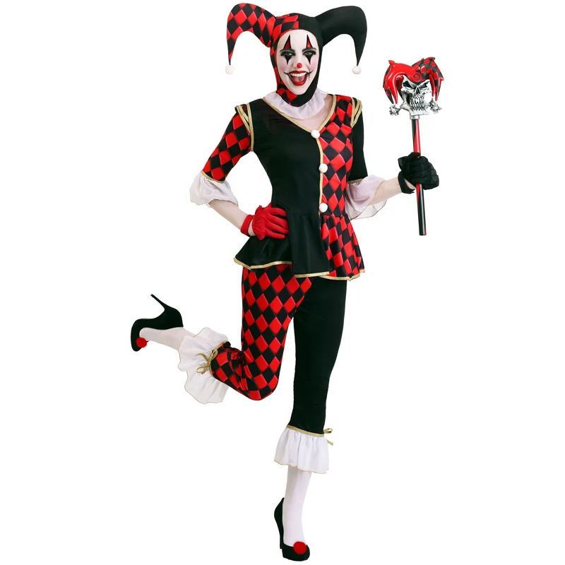 

Carnival Halloween Lady Creepy Circus Clown Costume Souls Zombie Evil Jester Roleplay Cosplay Fancy Dress Party