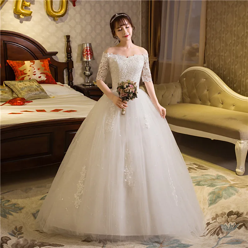 ที่กําหนดเองครึ่งแขนชุดแต่งงาน PLUS ขนาดแฟชั่นลูกไม้ Appliques Ball Gown ปิดไหล่เจ้าหญิง Vestidos De Novia