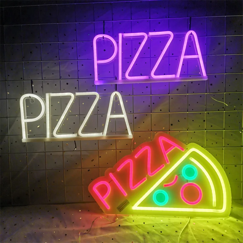 Tanda Neon Pizza Dekor tanda Neon terbuka Dekor dinding tanda Neon Pizza LED dalam ruangan tanda lampu malam untuk toko tanda bisnis buatan tangan