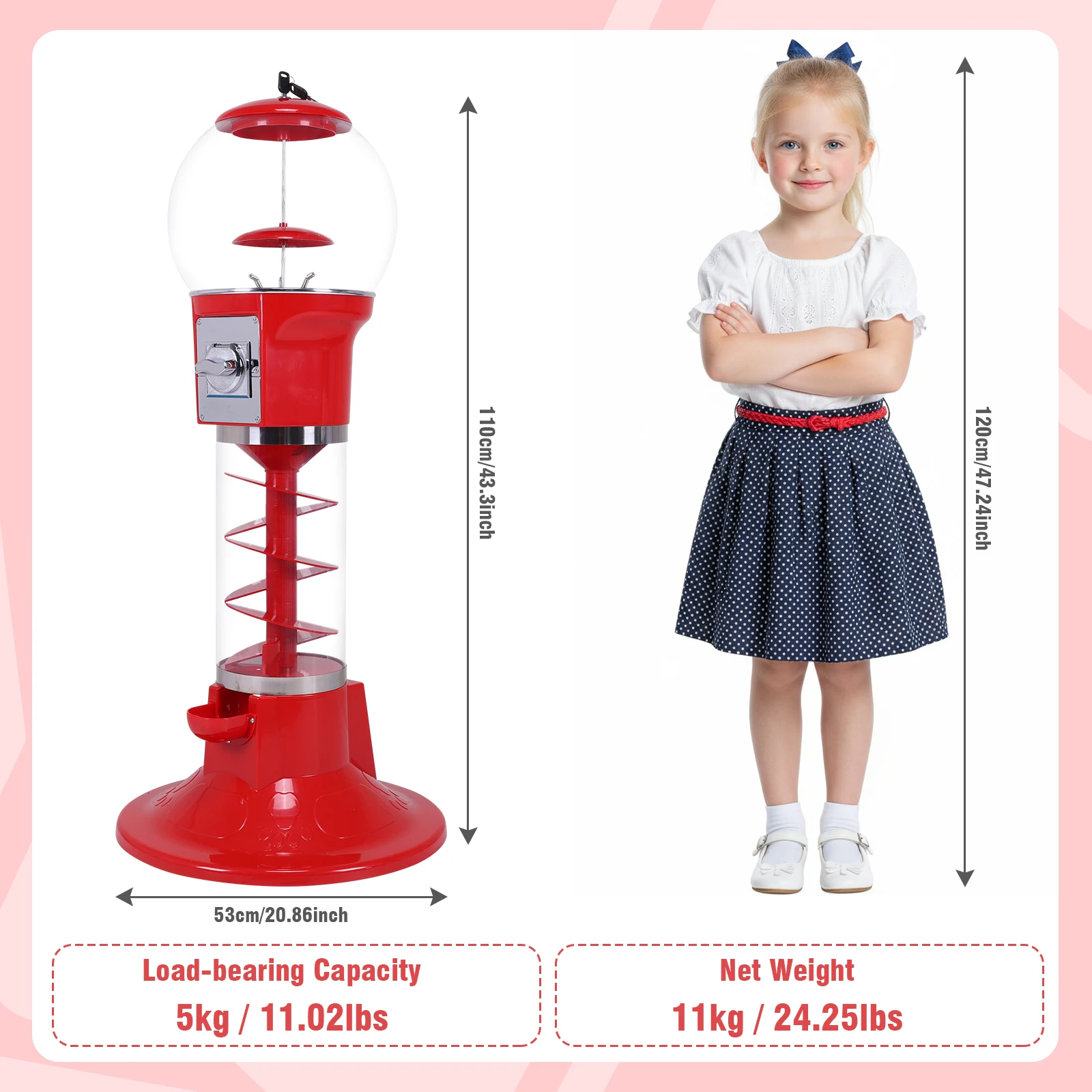 

Coin Operated Vending Machine Large Capacity Standing Capsule Toys Dispenser for Candy Bouncy Ball Kids Toys Shopping Mall Decor