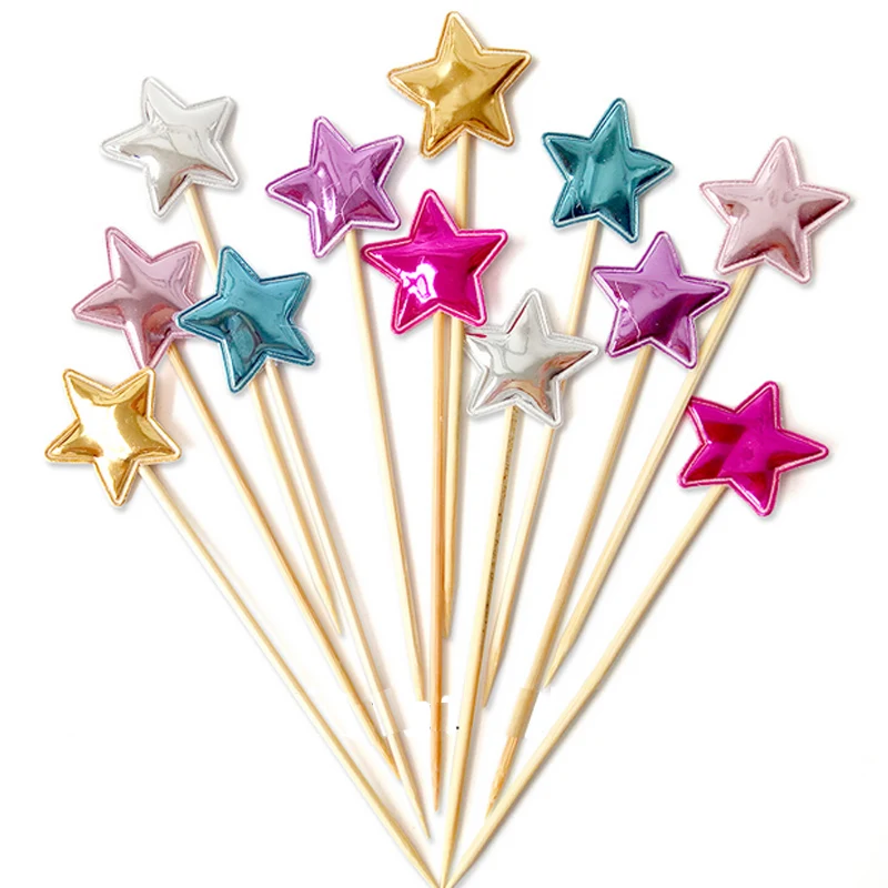 5 Pcs Crown Star Purple Cake Flags For Kids Cupcake Cake Toppers Birthday Cake Topper For Cake Decoration Accessories Supply