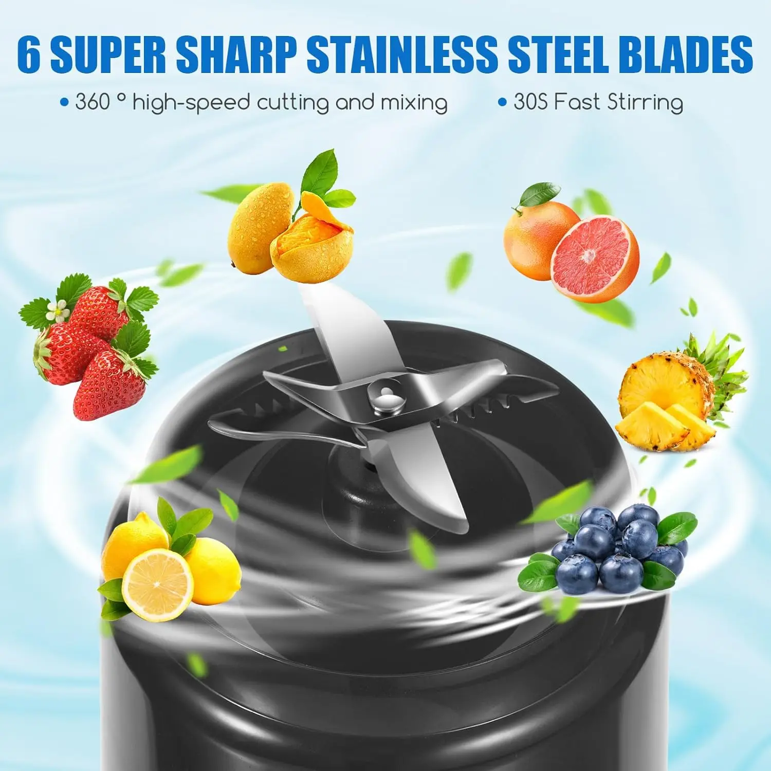 

Portable Blender, USB Rechargeable, 400ml Capacity, High-Speed Cutting and Mixing, Six Blade Design, Black