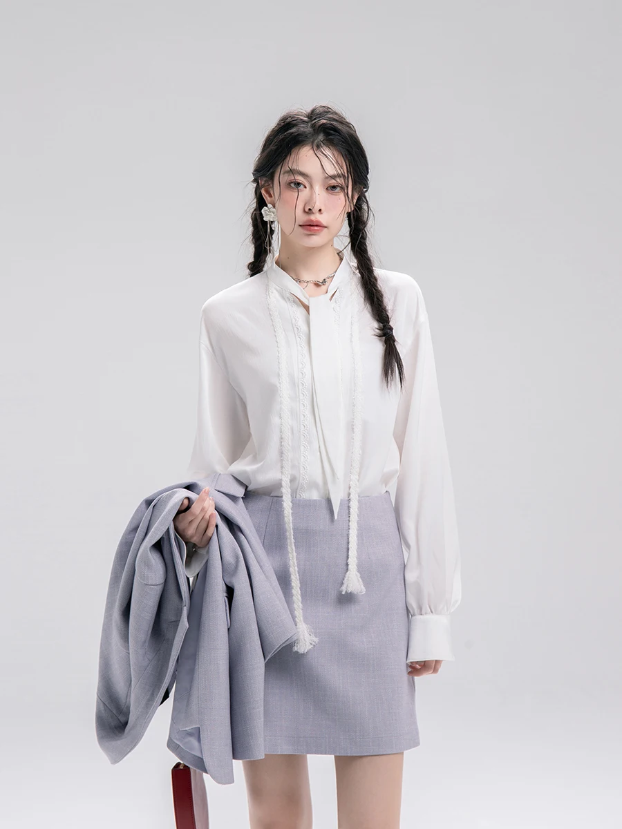 

COTRE White Noise Cool Sensation Heavy Work Weave Rabbit Ear Collar irt Original Design Loose Fit Long Sve Women's irt