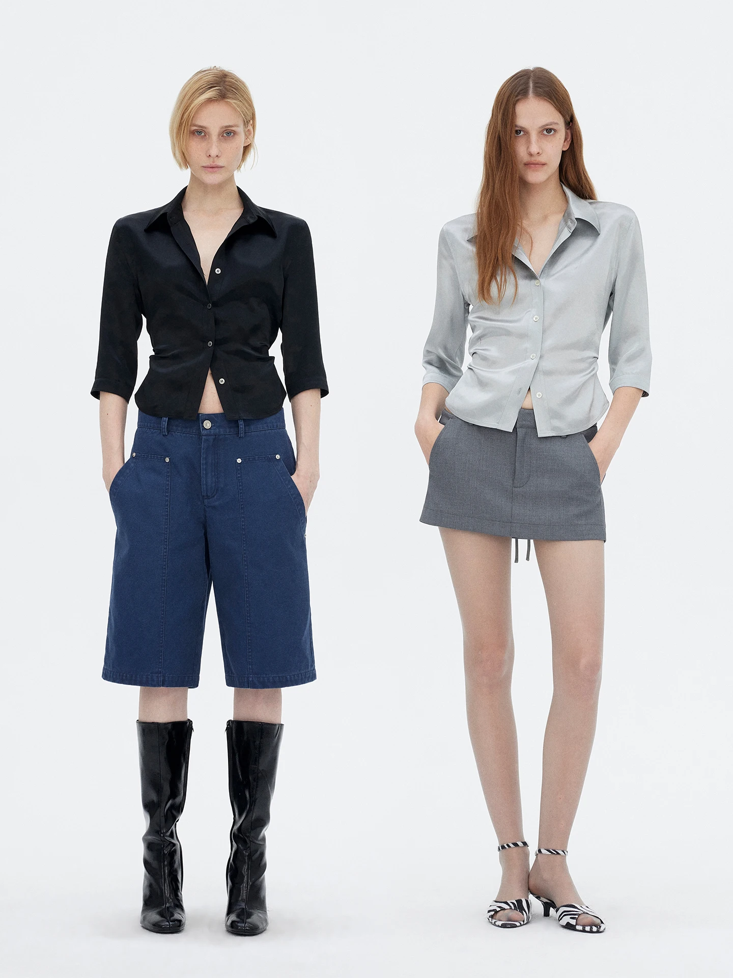 

Acetate Satin Waist-Cinching Shirt with Belt Detail Mid-Sleeve Commute Style Women's Premium Fashion Spring 2026