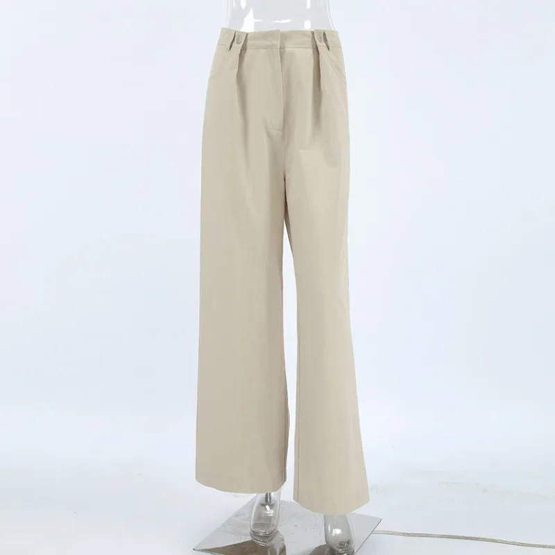 Women's Pants Fall Khaki High Waisted Casual Pants Loose Patchwork Pocket Button Pants Office Streetwear Female Outfits