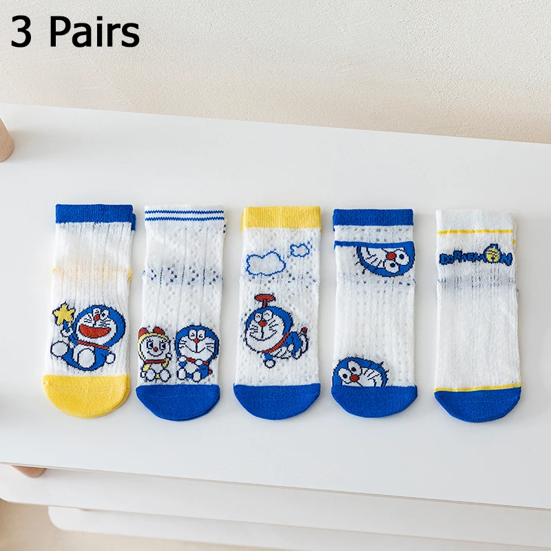 

3 pairs/Lot cartoon pattern mesh hollow breathable children's socks, cotton summer boys' medium length socks