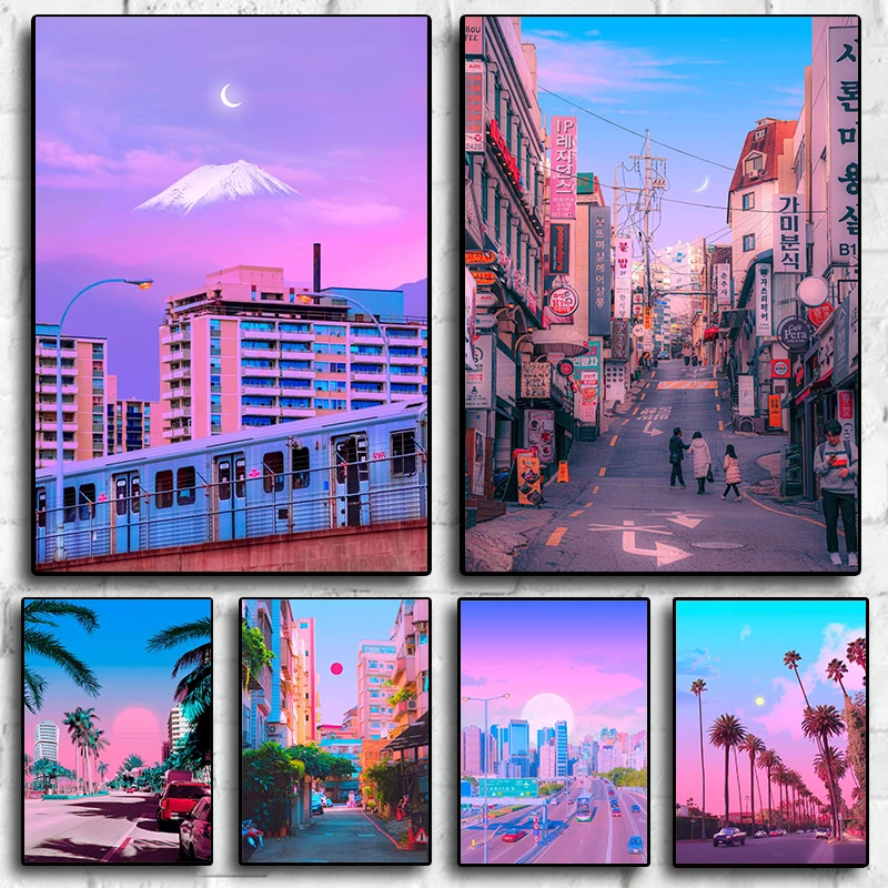 Pastel Colours poster Urban Landscape Exposure Neon Canvas Printing Poster Wall Art Decoration Painting For Home Room Decoration