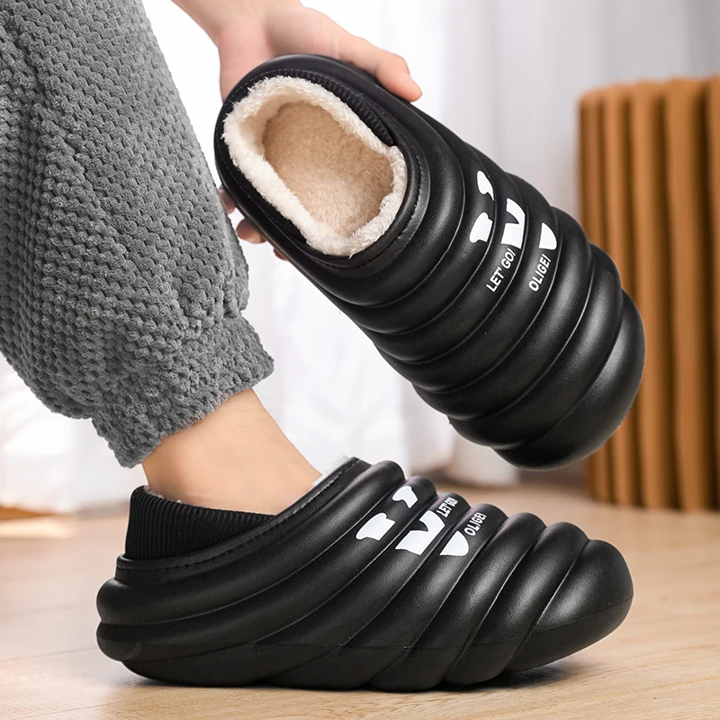 Men's Eva Slippers Cotton Winter Cute Fluffy Keep Warm Shoes Water Proof Young Fashion Outdoor Simple Couple Slipper New Style