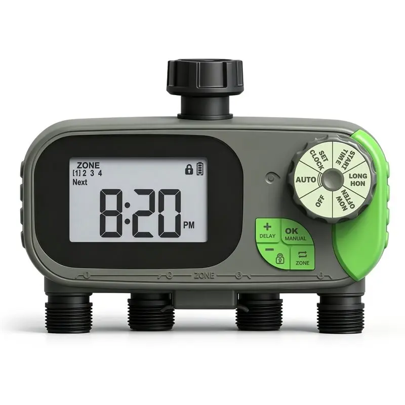 DTEN-Hose Faucet Rain Delay Timer 4 Zone Garden Watering IP54 Waterproof Automatic Sprinkler Irrigation Control Unit