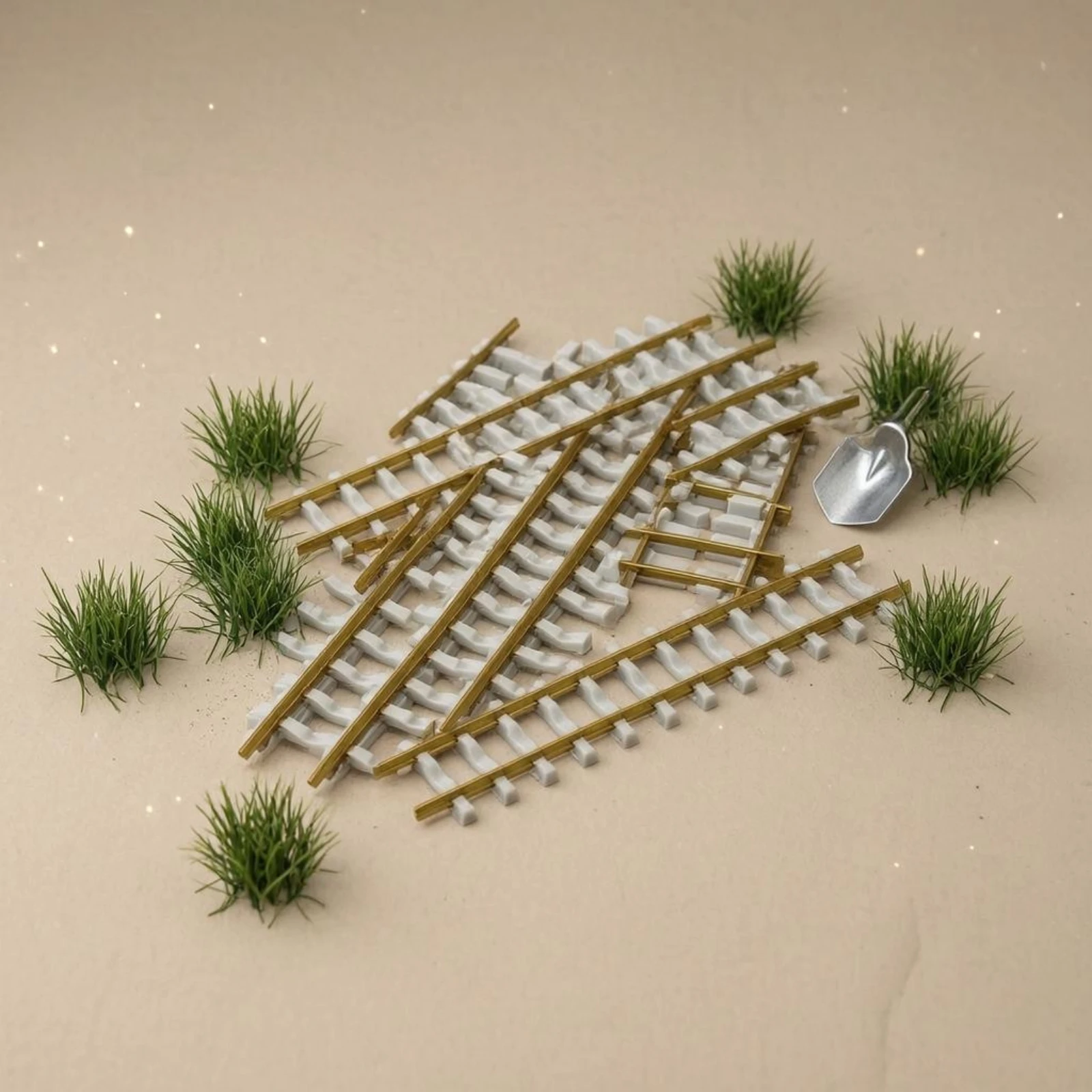 HO Scale Track Section ABS Plastic Model Railway Track Section HO Scale Rails Gray Roadbed Sturdy for Diorama, DIY Scenery