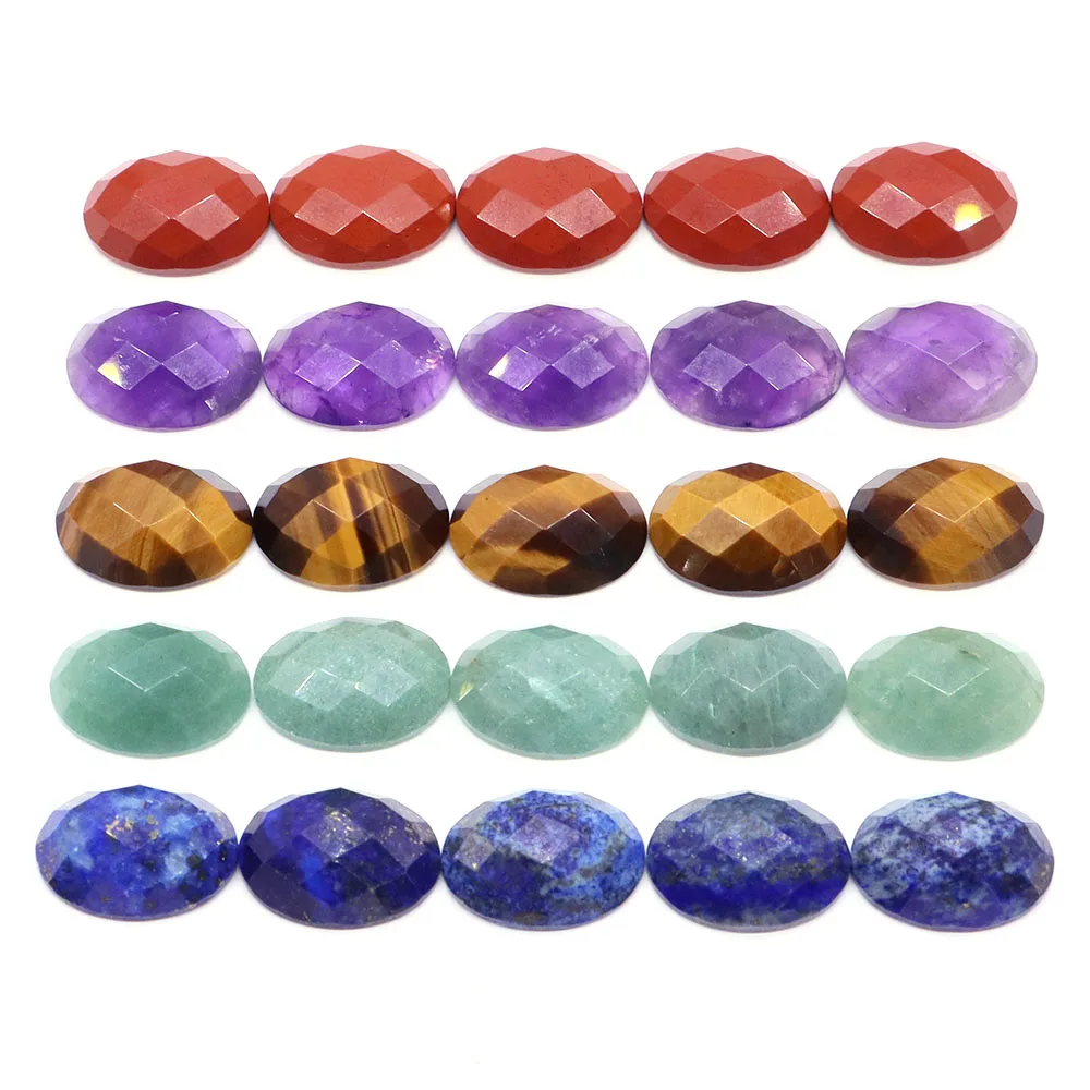 18x13mm Natural Stone Faceted Oval Cabochon Flat Back Gemstones Healing Cameo Spacer for Jewelry Making DIY Handicraft Accessory