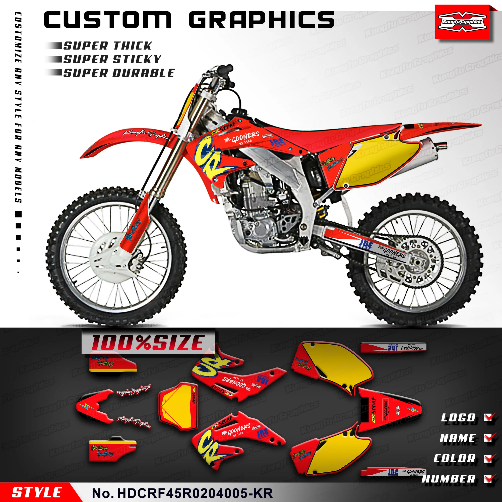 

KUNGFU GRAPHICS Dirt Bike Stickers MX Custom Vinyl Decal for Honda CRF450R 2002 2003 2004, HDCRF45R0204005-KR