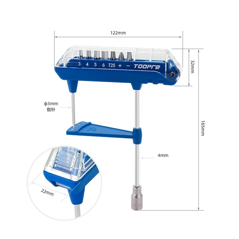 Toopre-bicicleta Repair Tools, Torque Wrench, Bike Maintenance, Hex Key Tool Kit, Azul, 3mm, 4mm, 5mm, 6mm, 3mm, 4mm, 5mm, 6 milímetros, T25