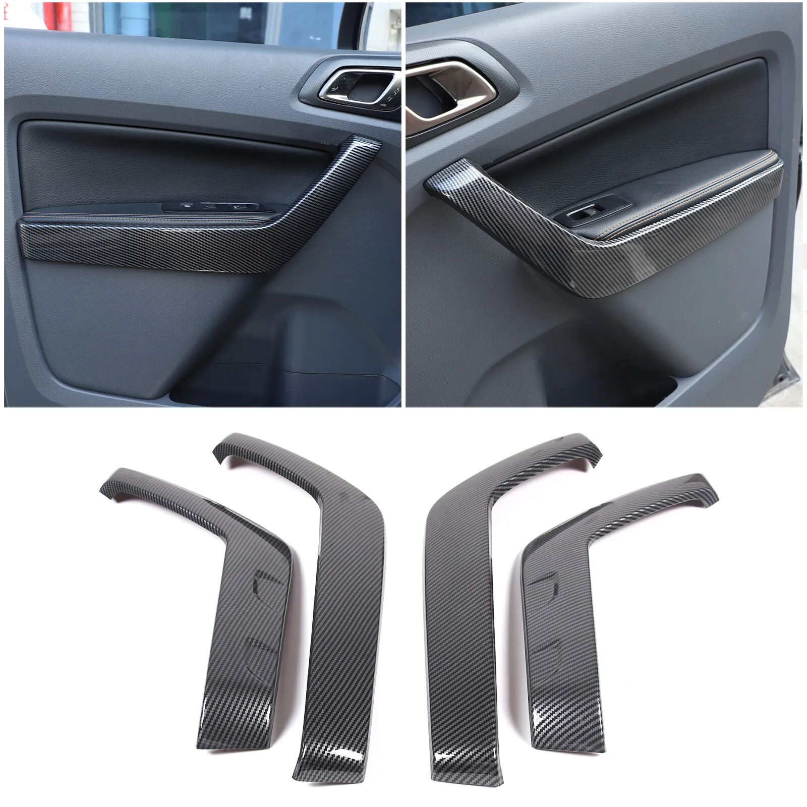 

4PCS ABS Carbon Car Interior Door Handle Cover Door Armrest Panel Side Trim Decorative Accessories For Ford Ranger 2015-2021