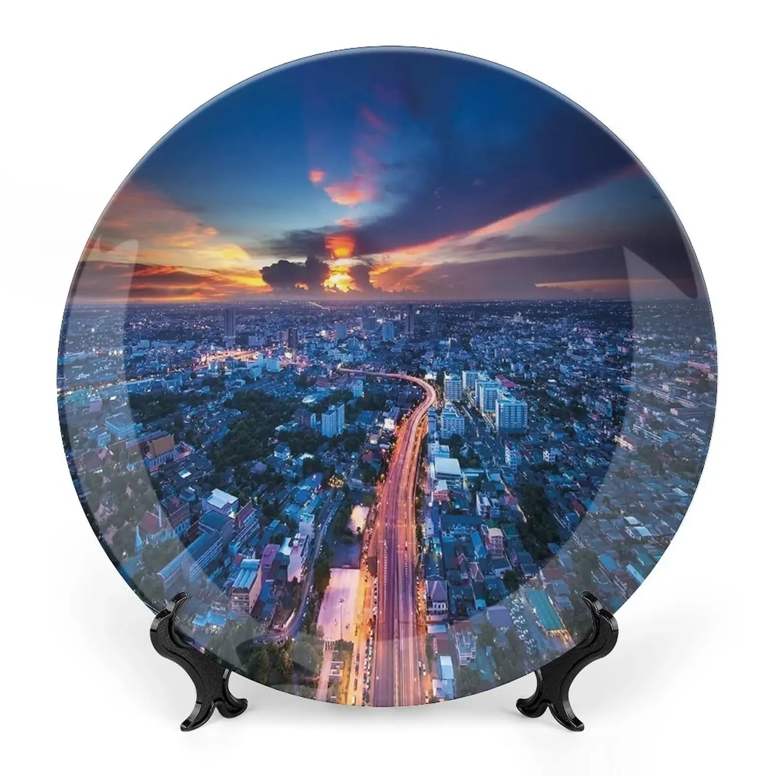 Cityscape on A Sunny Day Print Ceramic Wall Hanging for Home & Office Wall Hanging Decor, Decorative Plate, Porcelain Plate