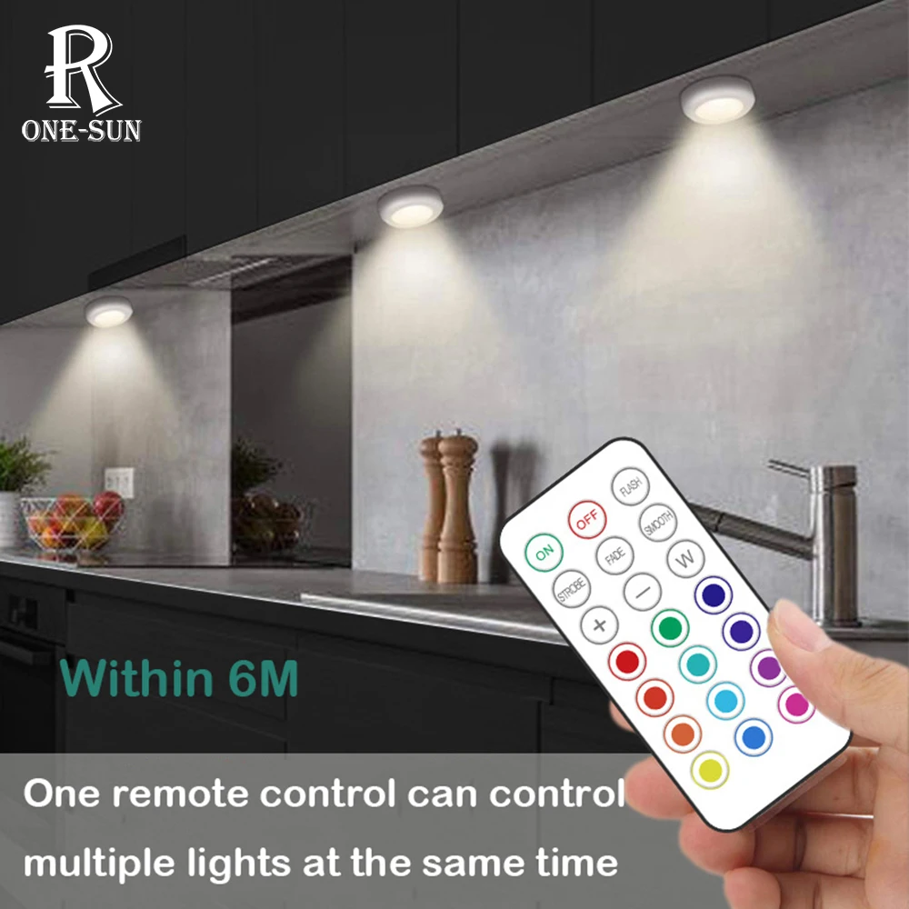 

13-Colors Cabinet Lights Adjustable brightness Round Nightlights with Remote Control Adhesive Wall Lamp for Corridor Stairs