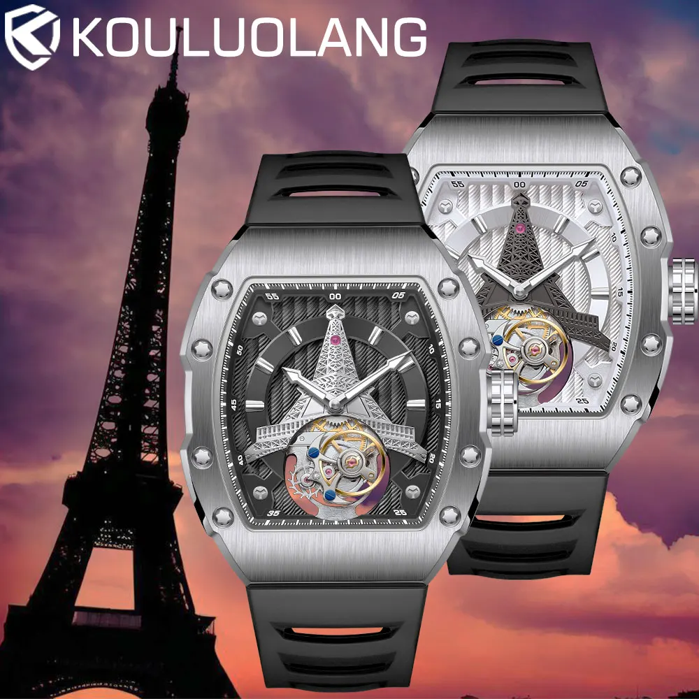 KOULUOLANG Luxury Men's Mechanical Watch Tourbillon Watch Real Tourbillon 316L stainless steel 5bar waterproof