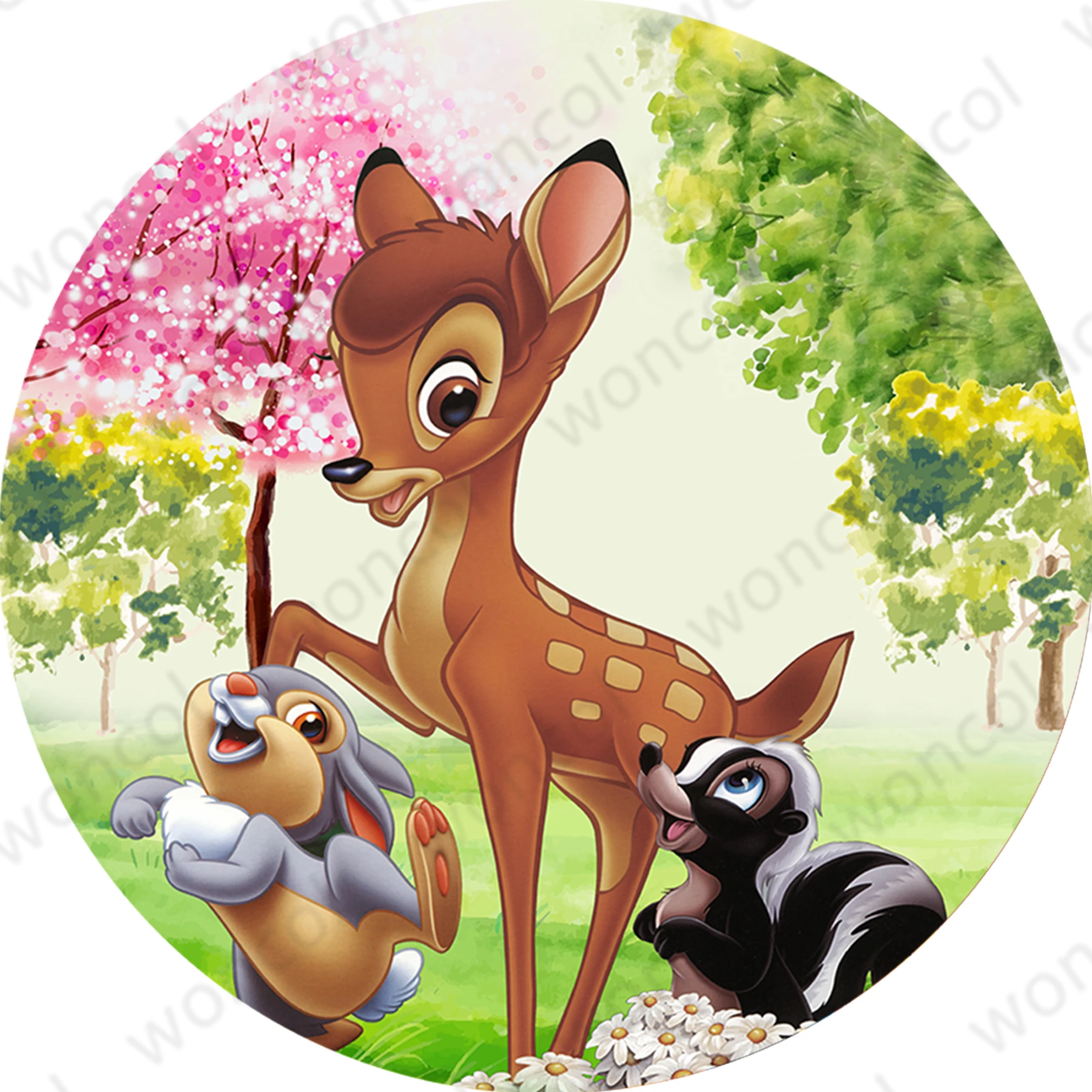 Bambi Deer Round Backdrop Child Birthday Photo Backdrop Disney Theme Baby Shower Round Cylinder Cover Decorations Photocall Prop