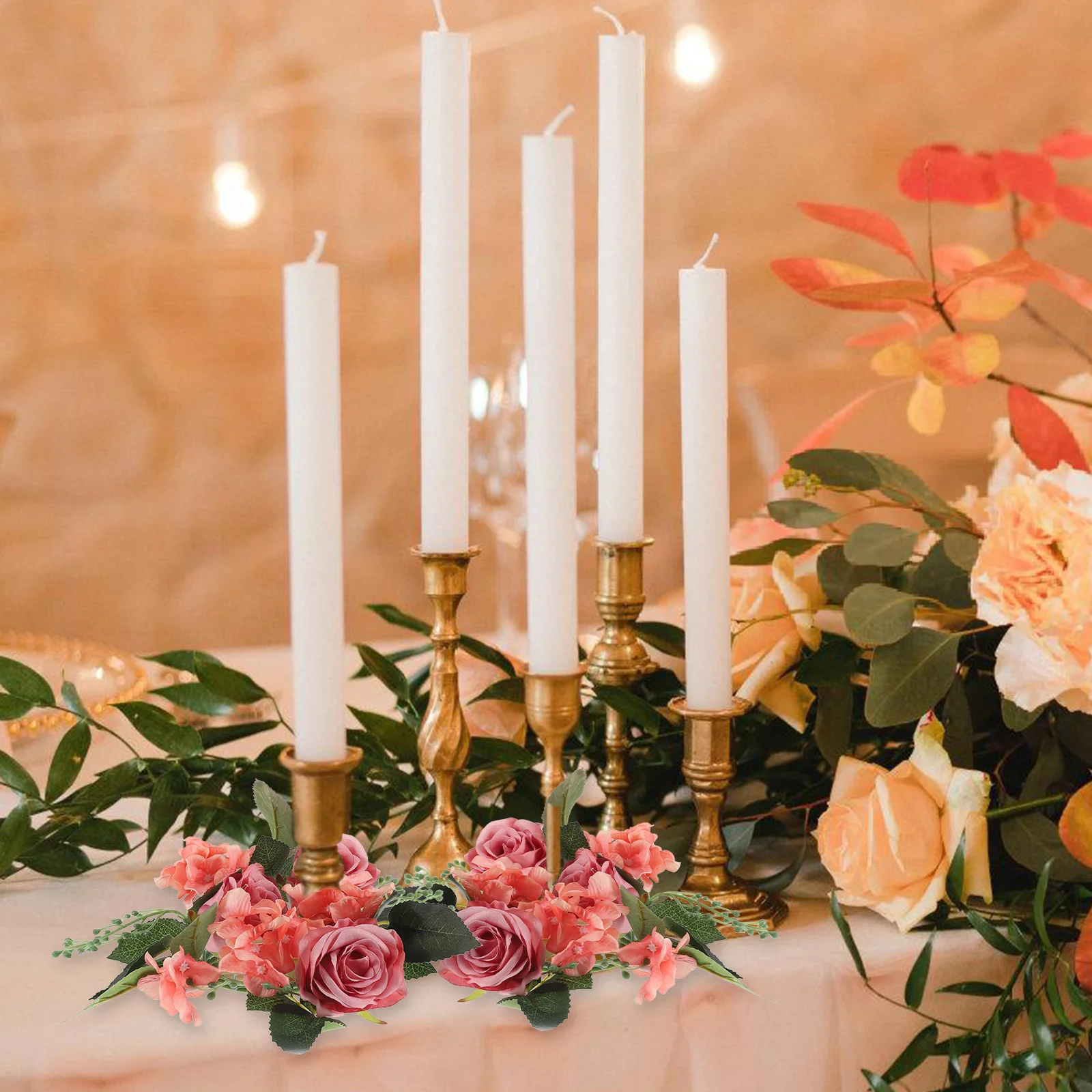 

3Pcs Artificial Rose Rings Lightweight Wreath for Wedding Table Party Home Decor Flower Centerpieces for Tables