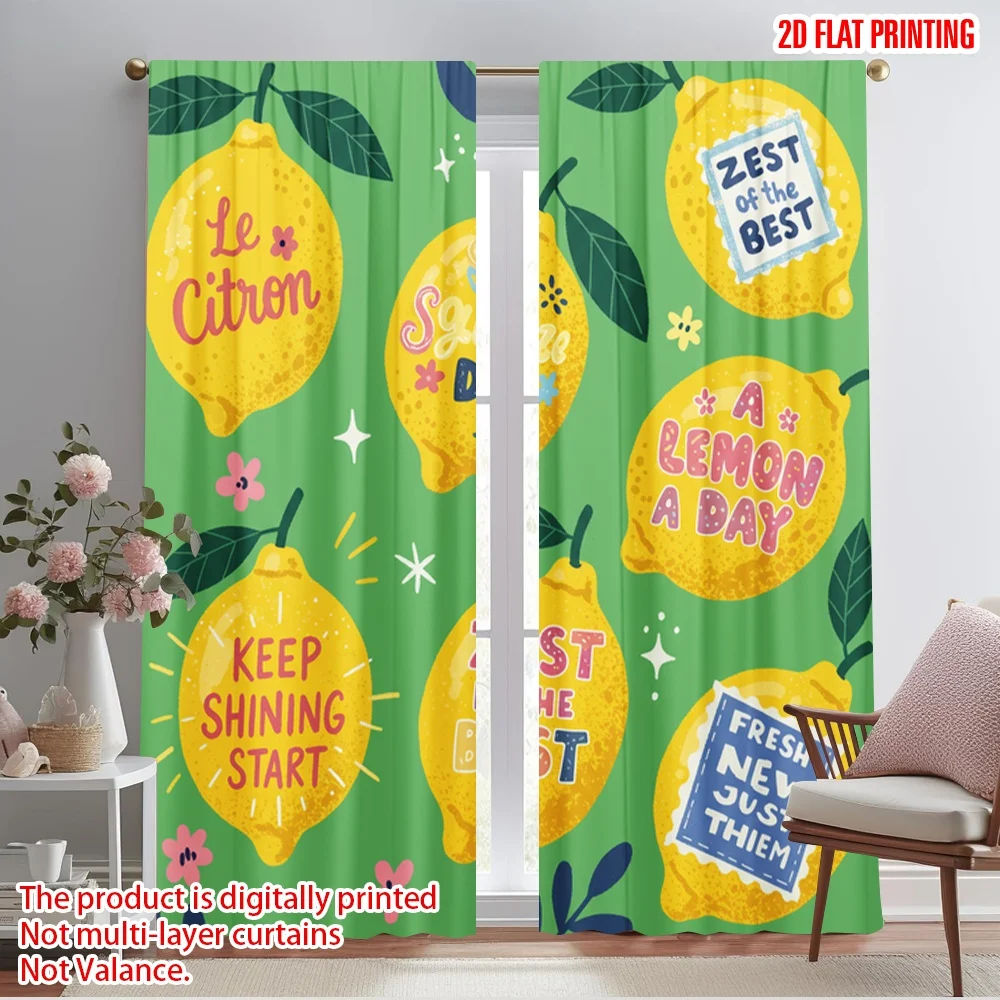 

2pcs 2D flat printing Party Curtains Lemon art quote design Polyester Without Electricity 0 Perfect for Room bedroom wall decor