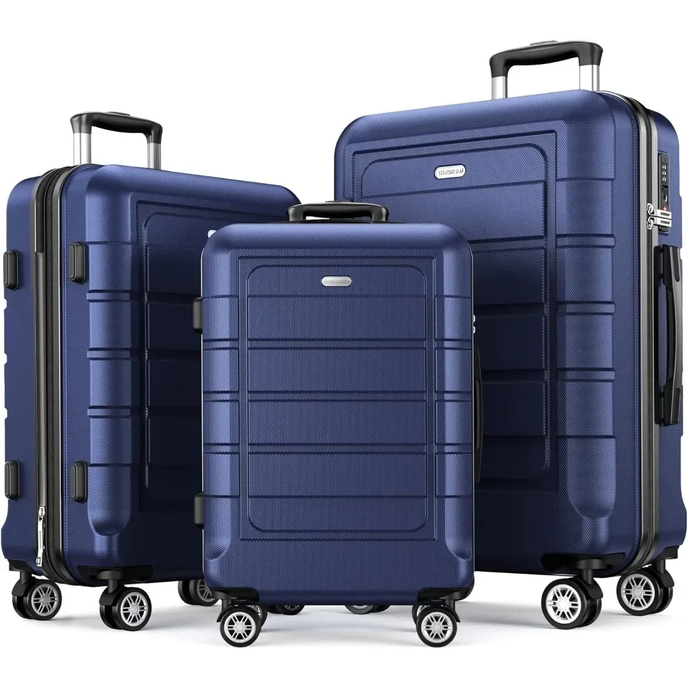 

SHOWKOO Luggage Sets Expandable PC+ABS Durable Suitcase Double Wheels TSA Lock 3pcs Blue