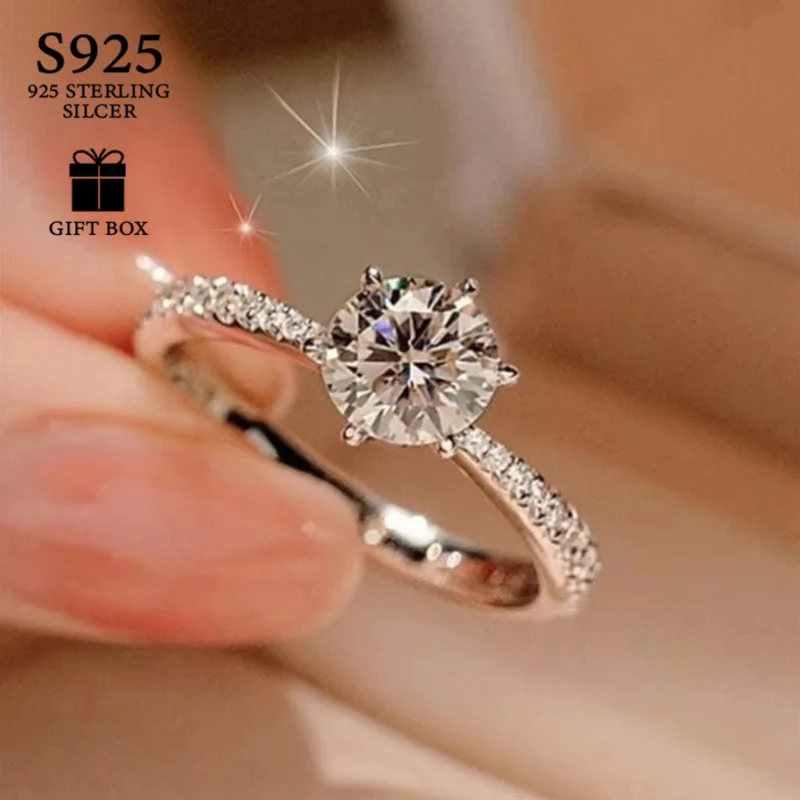1pc 0.5/1/2/3Ct Stunning Six Prong Synthetic Zircon Ring, Elegant and Sophisticated Jewelry Gift for Your Love All Season Fit.