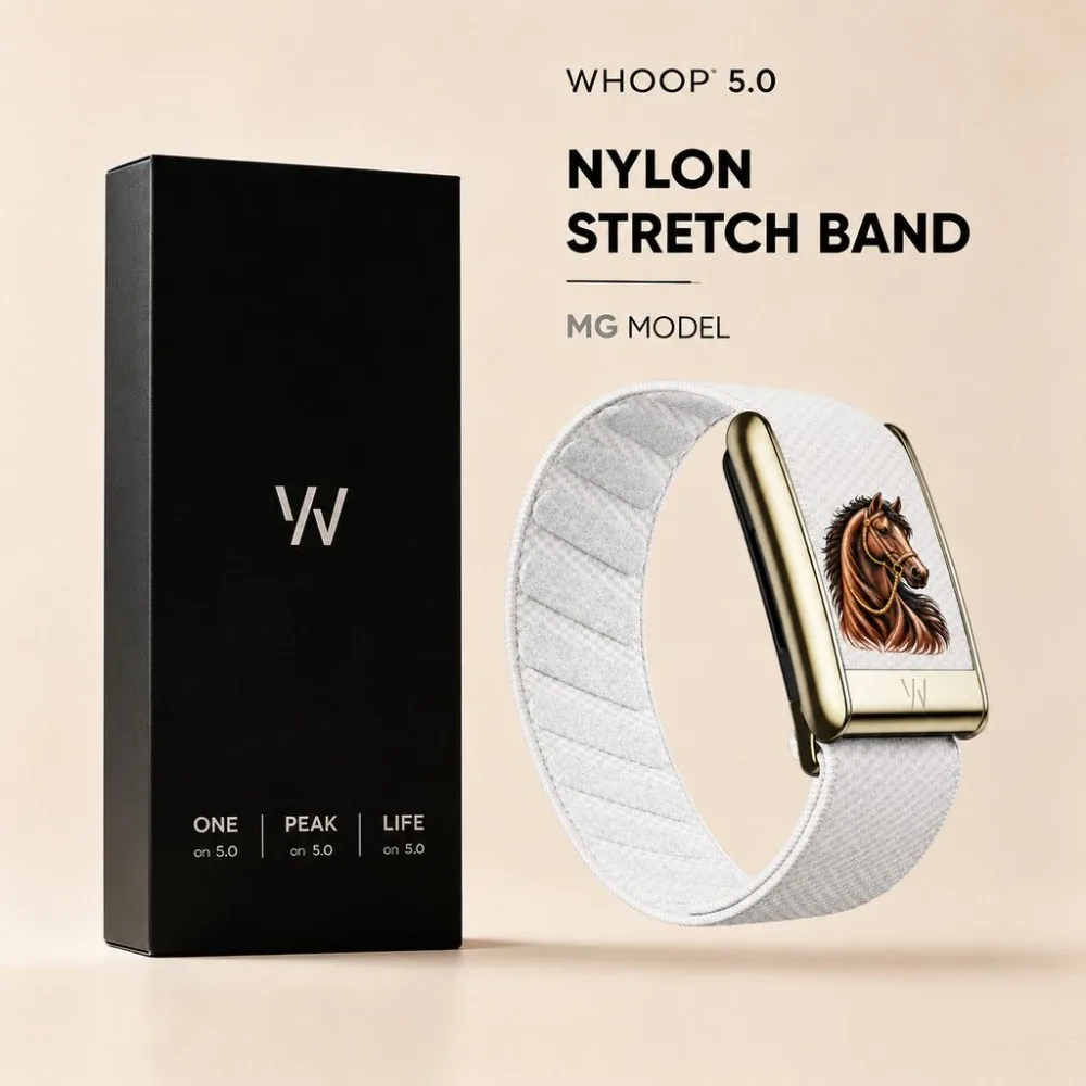 WHOOP 5.0 MG Compatible Horse Graphic Elastic Nylon Woven Sport Replacement Wristband with Metal Frame