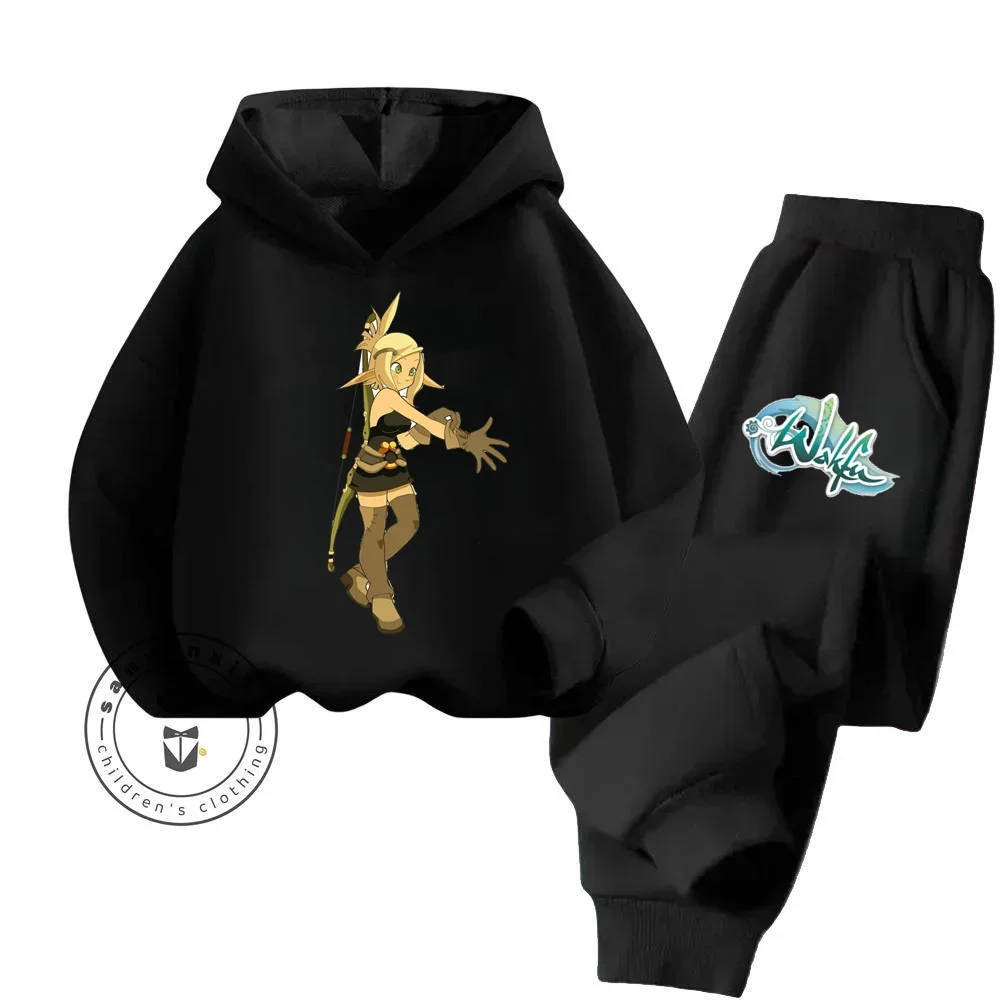 New Outdoor Hooded Sweatshirt Boys 3-13 Years Old Game Cartoon Wakfu Set Children's Casual Sweatshirt Pants Set Student Clothing