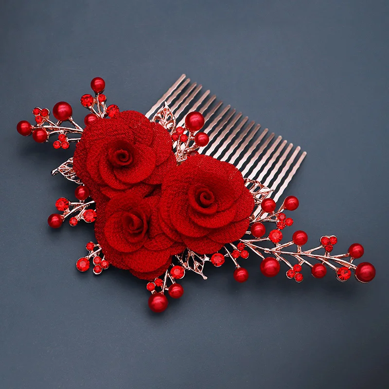 Red Big Flower Bridal Hair Combs Wedding Bride Hairpin Hair Clips for Women Hair Sides For Weddings Jewelry Bridesmaid Gift