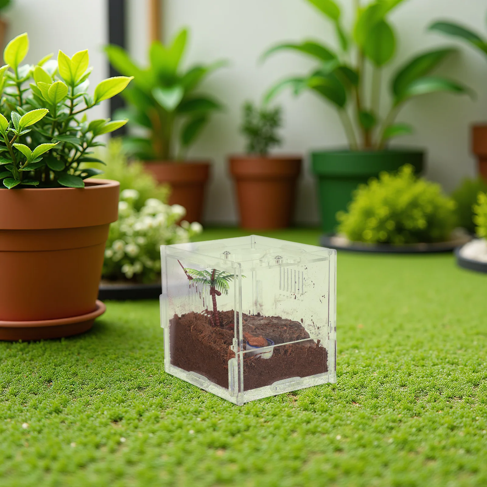 

Clear Reptile Feeder Box 4.52x4.32x4.13inch Acrylic Spider Terrarium Versatile Animal Habitat Hatching Cage Easy Transport