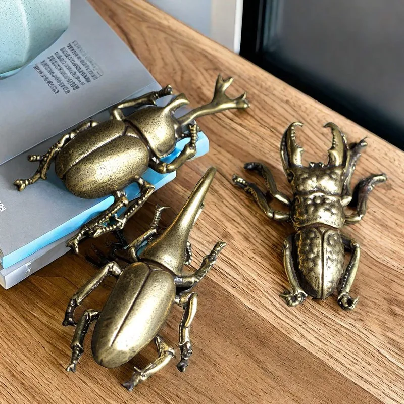 Solid Brass Beetle Ornaments Creative Unicorn Fairy Simulation Copper Insect Tea Pets Hand-played House Table Gift