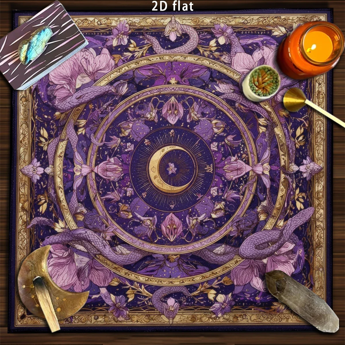 50/75/110/137cm Tarot Cards Mat Divination Tarot Tablecloth Mysterious Purple Moon Snake Flower Altar Cloth Fantasy Witchcraft