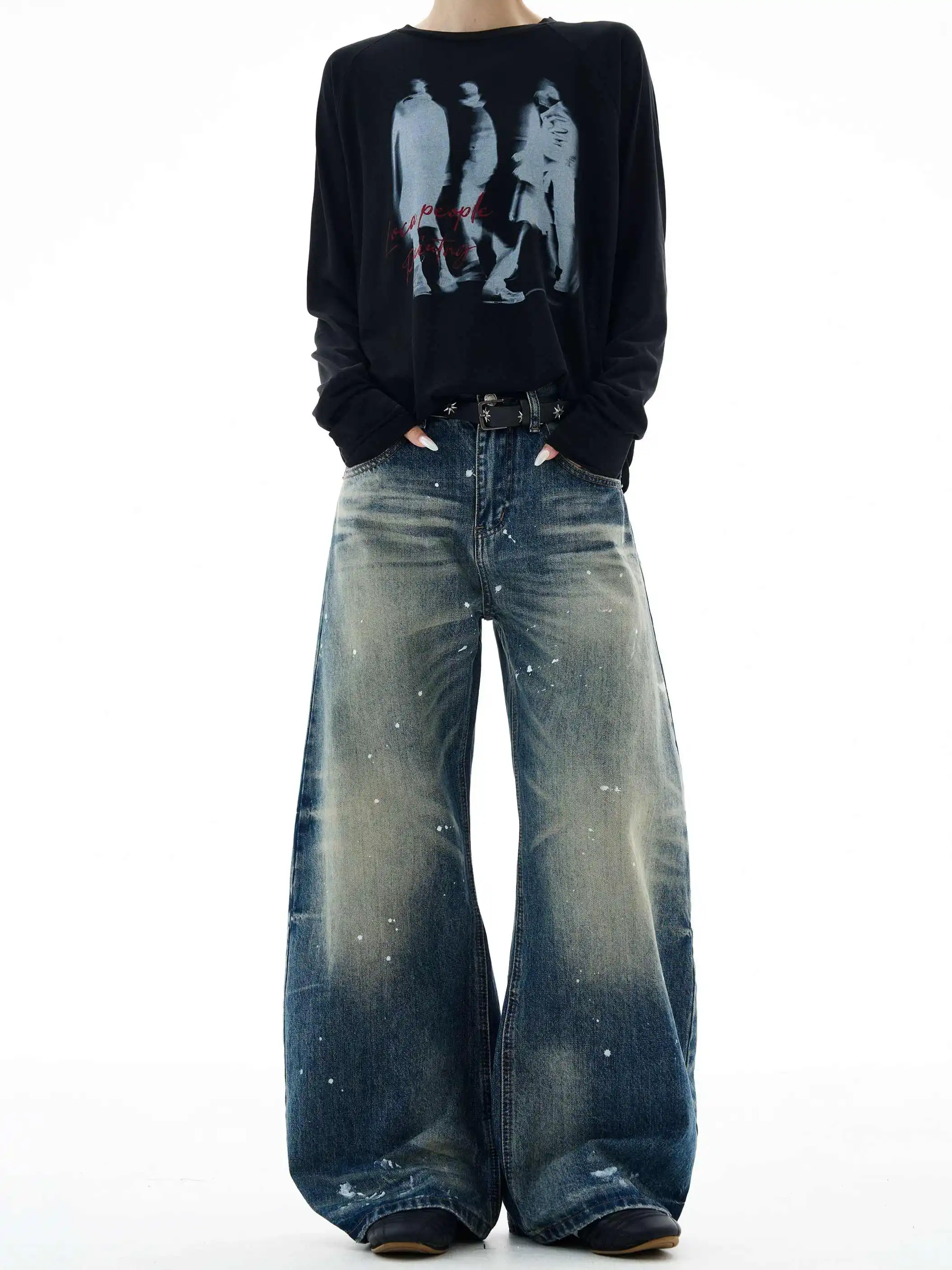 Women's Blue Y2k Jeans Harajuku Vintage Wide Leg Denim Trousers Japanese 2000s Style Oversize Boyfriend Jeans Pants Autumn 2025