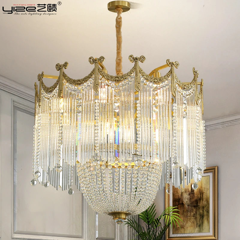 

Italy All Copper Lustre Retro Crystal Lamp luxury crystal Chandelier for Living Room Bedroom E14 LED Restaurant kitchen lighting