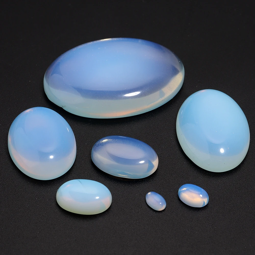 Wholesale New Fashion 10pcs Natural Bulk White Opal Beads 10x14 13x18mm Flat Back Oval Cabochons Stone Beads for Jewelry Makings