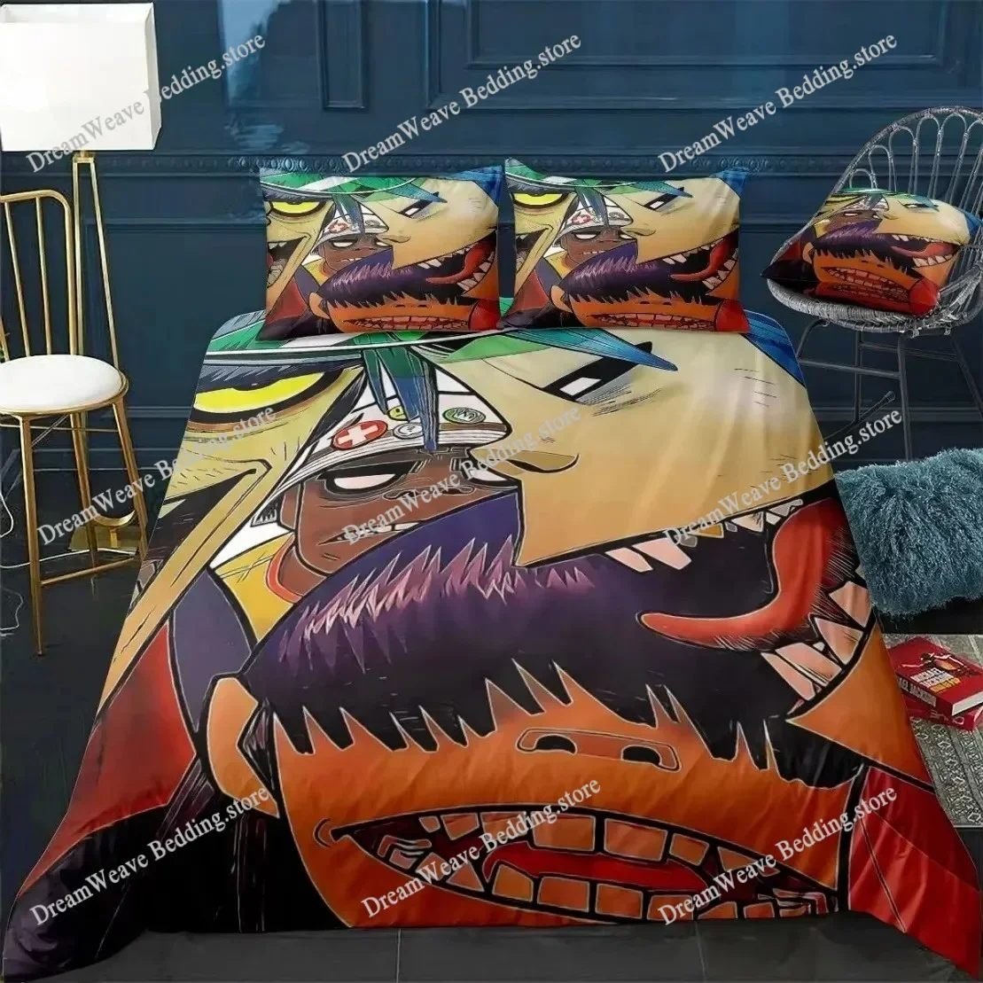 

Home Textile Cartoons Music Band Gorillaz Cover Duvet Cover Pillow Case Boy Girl Polyester Bedding Set King Queen Twin Size