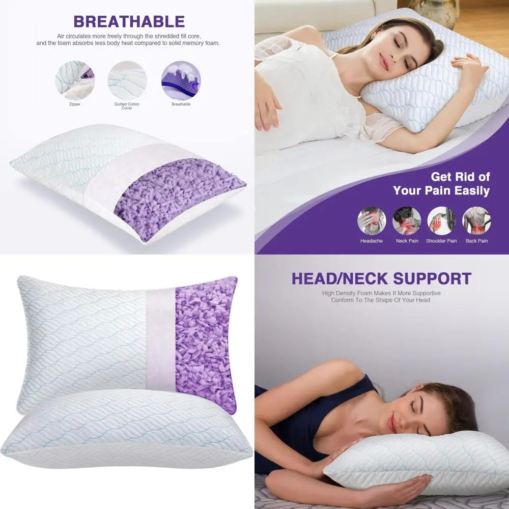 

Комплект из 2 охлаждающих подушек Queen Size, с эффектом памяти и регулируемой жесткостью, идеально подходят для различных положений во время сна