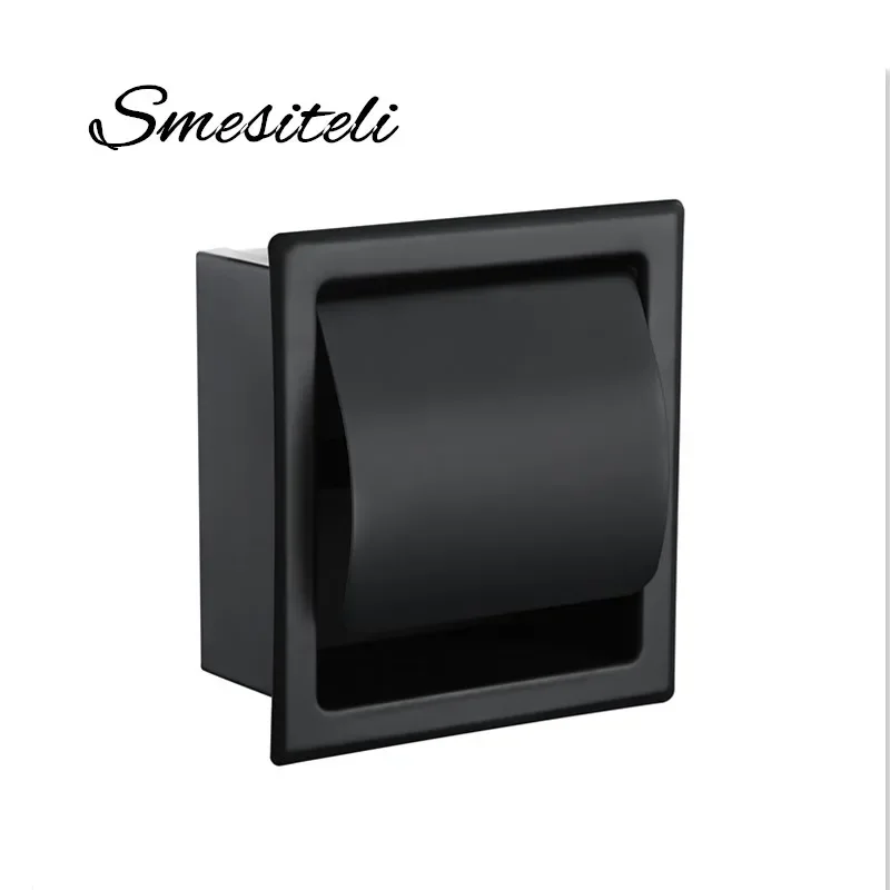 

Smesiteli SUS304 Matte Black Or Chrome Toilet Paper Holder Waterproof Paper Shelf Wall Mounted Tissue Box Home Storage