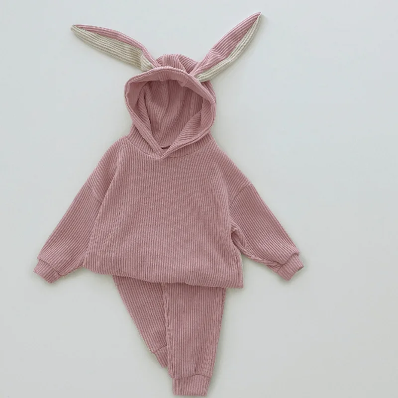 

New Spring and Autumn Winter Clothing Set for Boys and Girls, Cute Rabbit Ears Hooded Top, Leg Tights, Casual Two Piece Set
