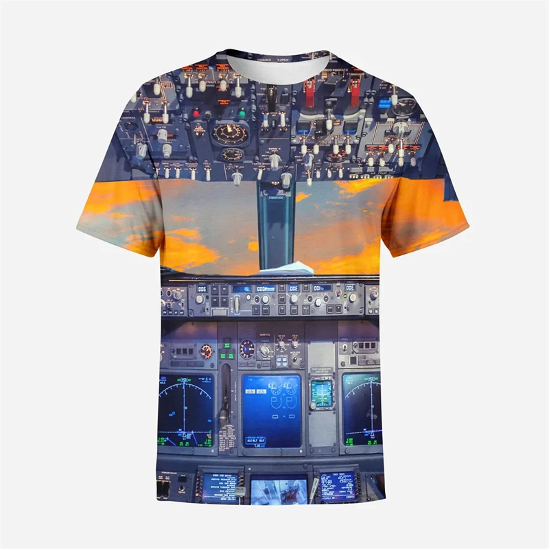 Fashion New 3D Printed Aviation Cabin T Shirts For Men Kids Summer Casual Funny Round Neck Short Sleeve Streetwear Tees Tops