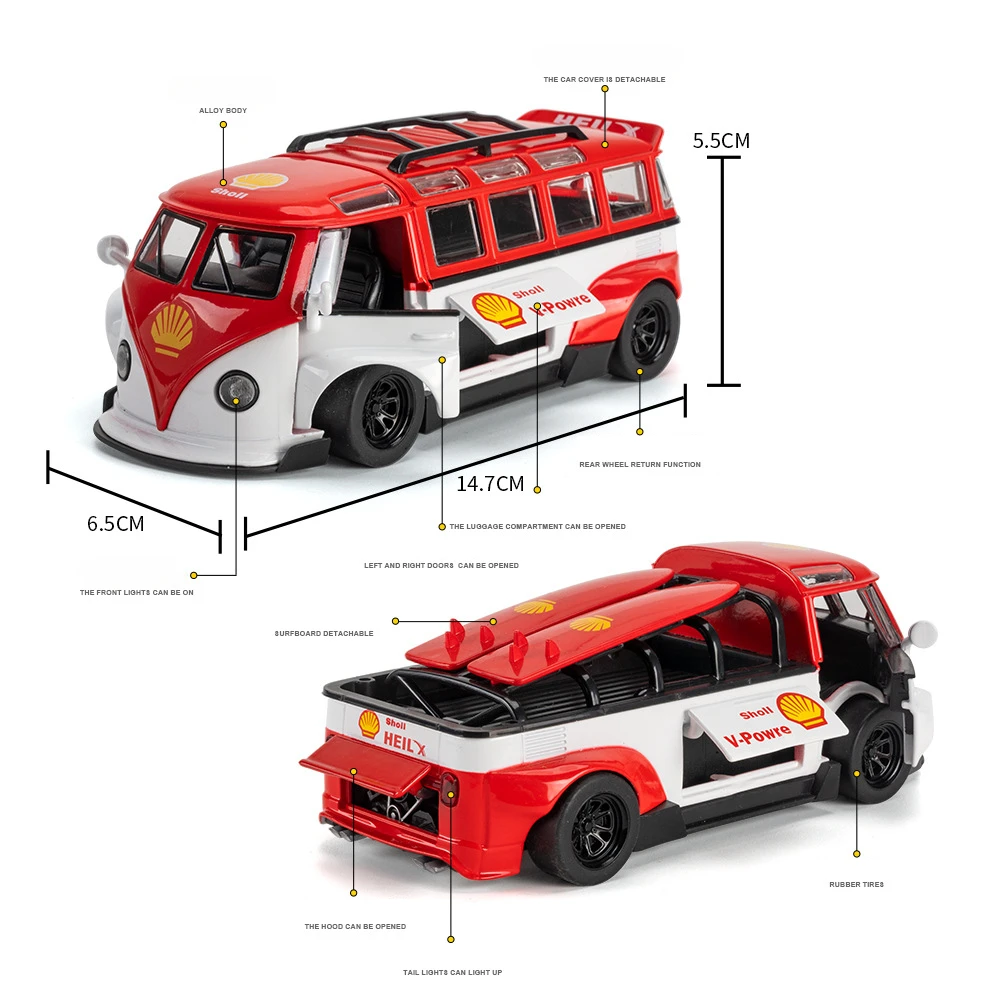 1:32 Volkswagen T1 Bus Hohe Simulation Legierung Modell Auto Sound Licht Zurückziehen Sammlung Kinder Spielzeug Für Kinder Geschenke