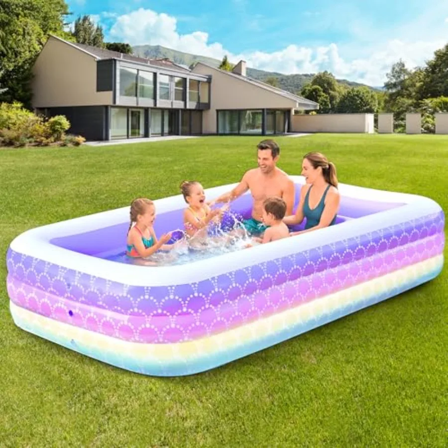 

Inflatable Rainbow Swimming Pool for Backyard Garden Summer Water Party, PVC, Multicolor, Oversized 118×69×25 for and Adults