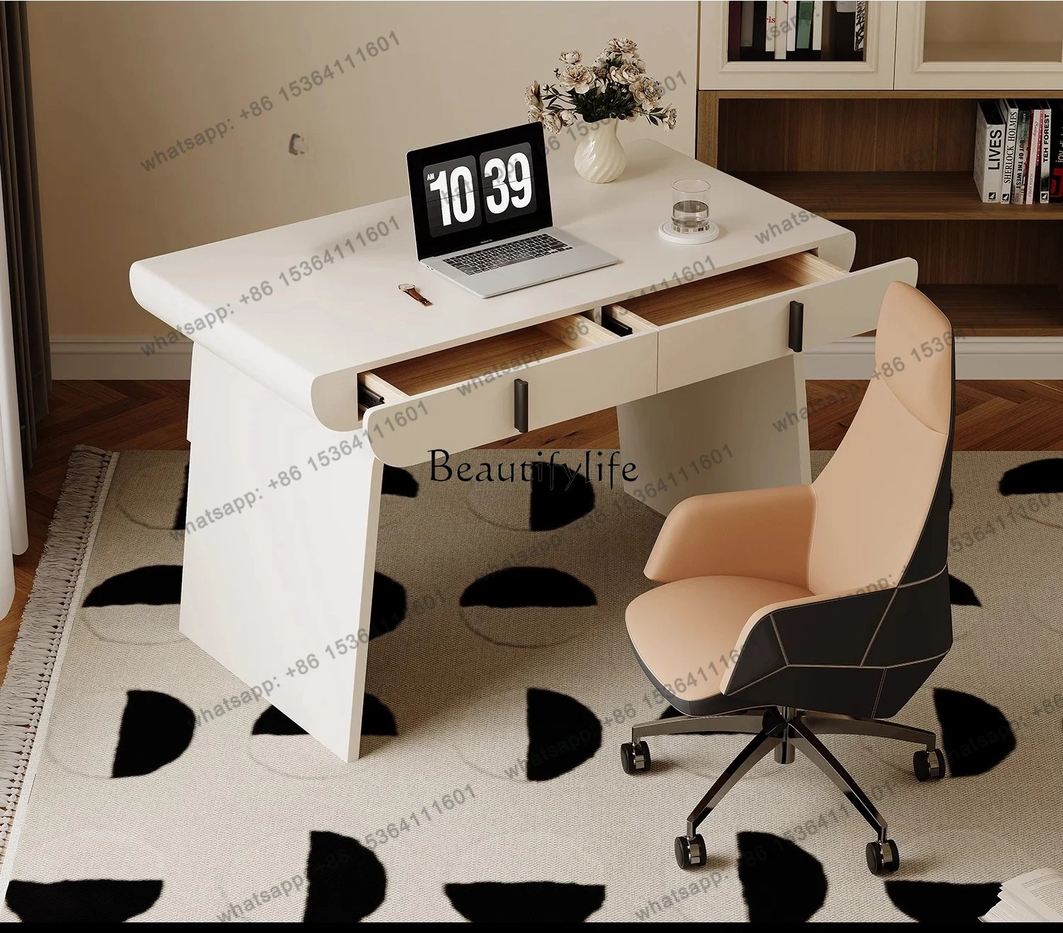 LX French Cream Style 1.2 Meters Desk Light Luxury Advanced Inductive Computer Desk