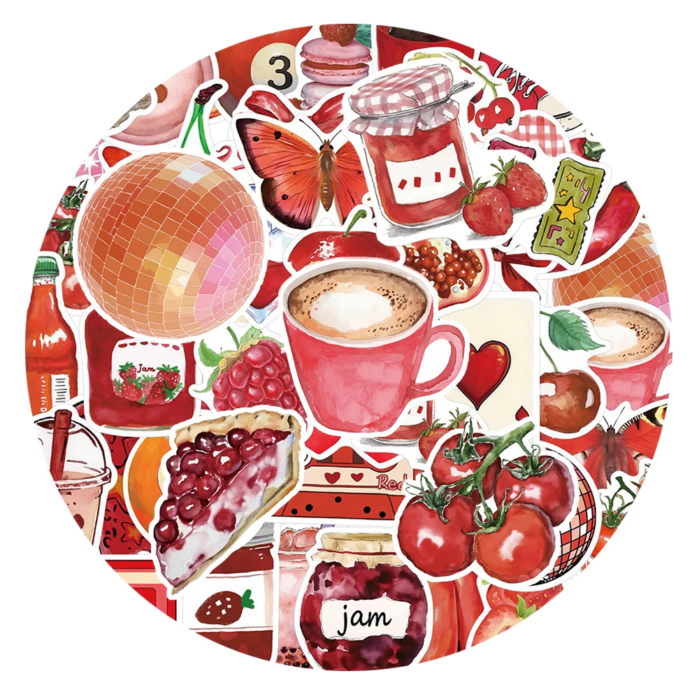 

10/30/50pcs Cartoon Cherry Red Ins Style Stickers Kawaii Downtown Girl Decals Guitar Notebook Phone Cute Aesthetic Sticker Pack