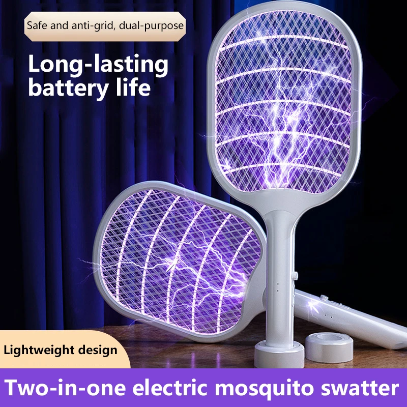 2 In 1 Mosquito Killer Lamp Electric Mosquito Swatter USB Rechargeable Multifunctional Home Fly Swatter Zapper Insects Racket